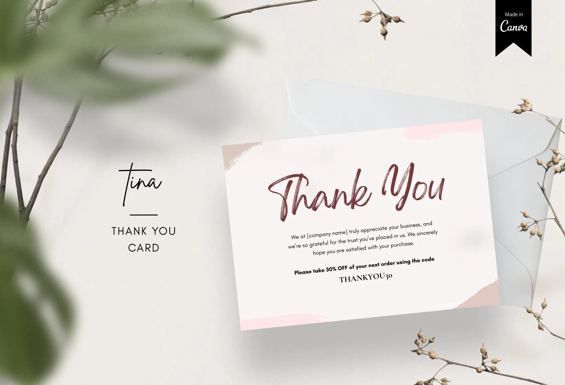 Tina Printable Thank You Card Packaging Insert Note Canva Template