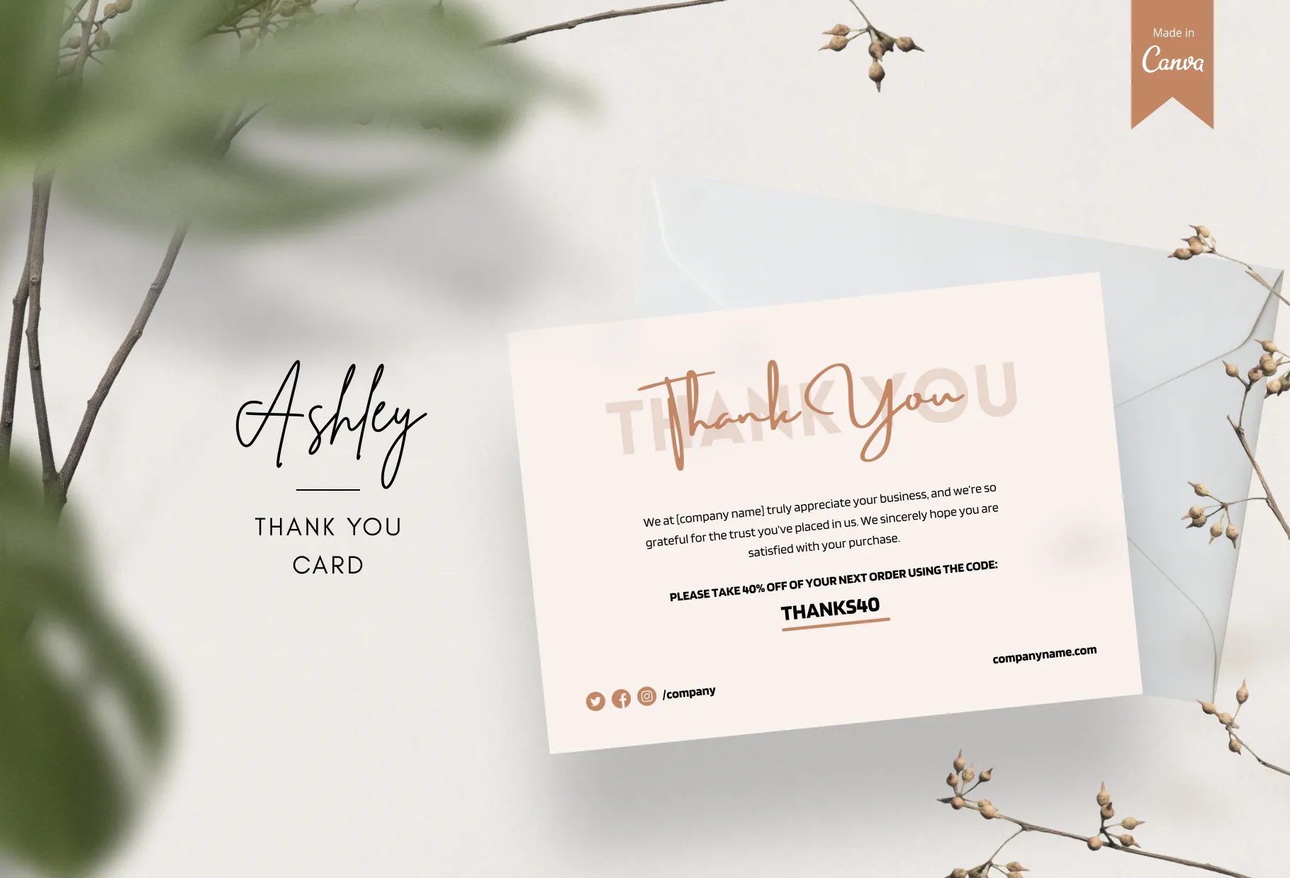 Ashley Printable Thank You Card Packaging Insert Note Canva Template