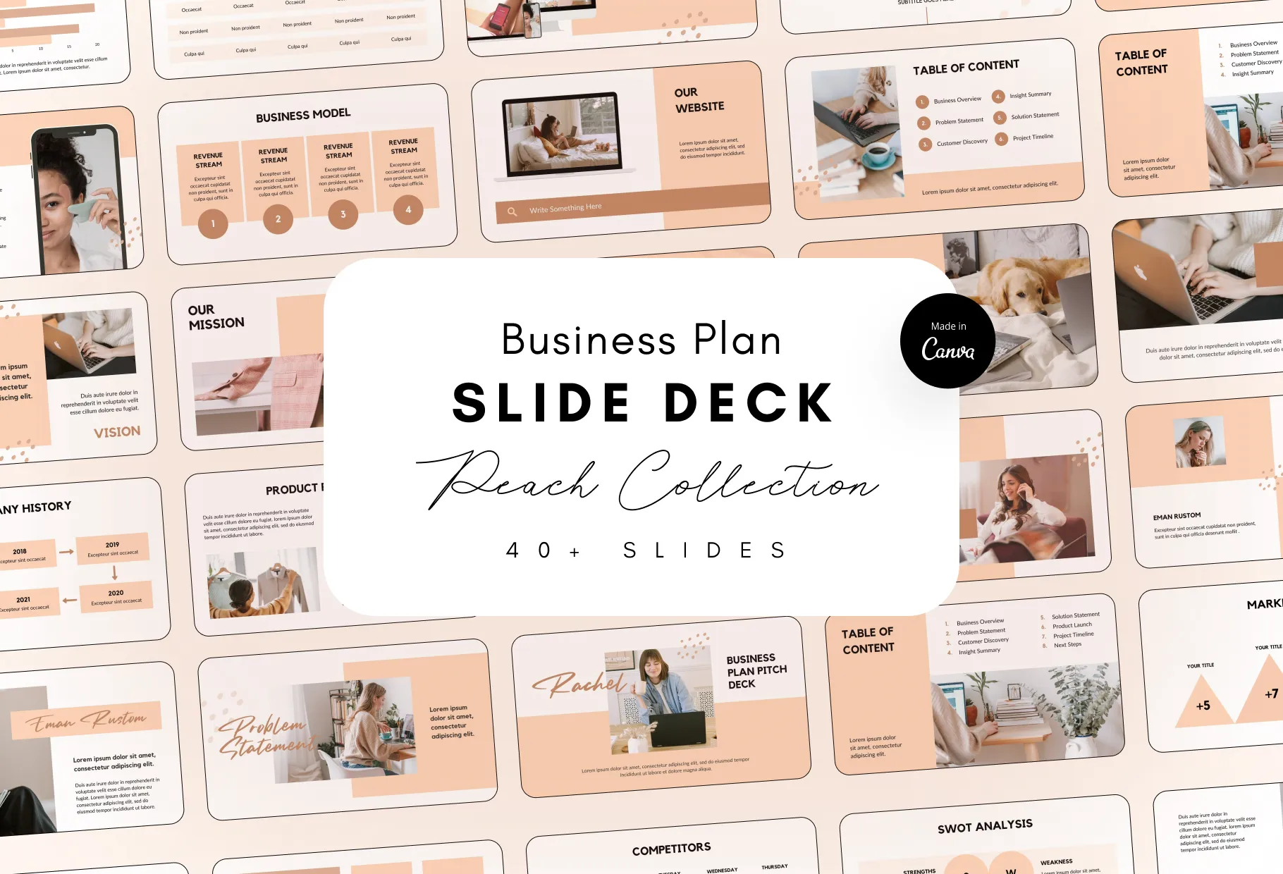 Business Plan Presentation Peach Collection Fully Editable Canva Template