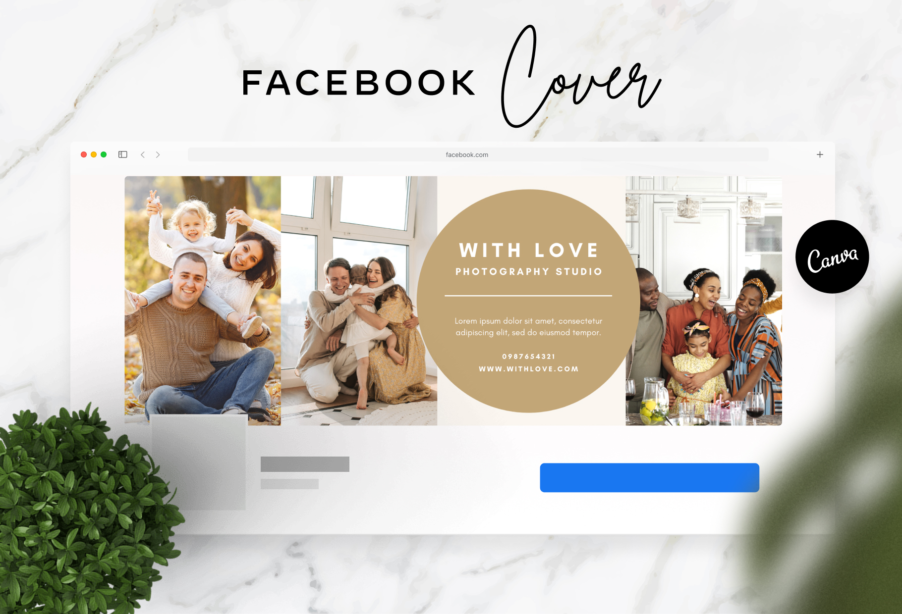 With Love Facebook Cover for Photographers Editable Canva Template