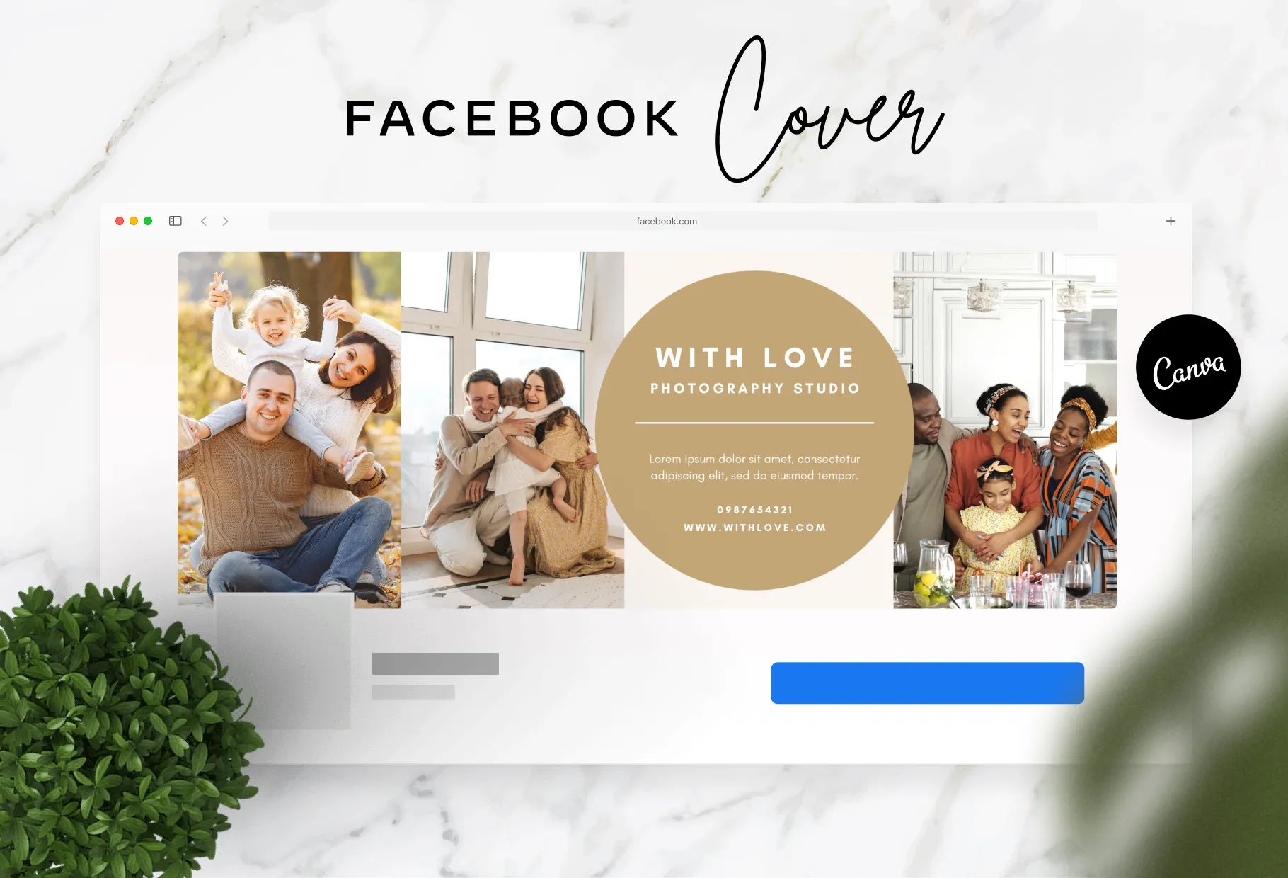With Love Facebook Cover for Photographers Editable Canva Template