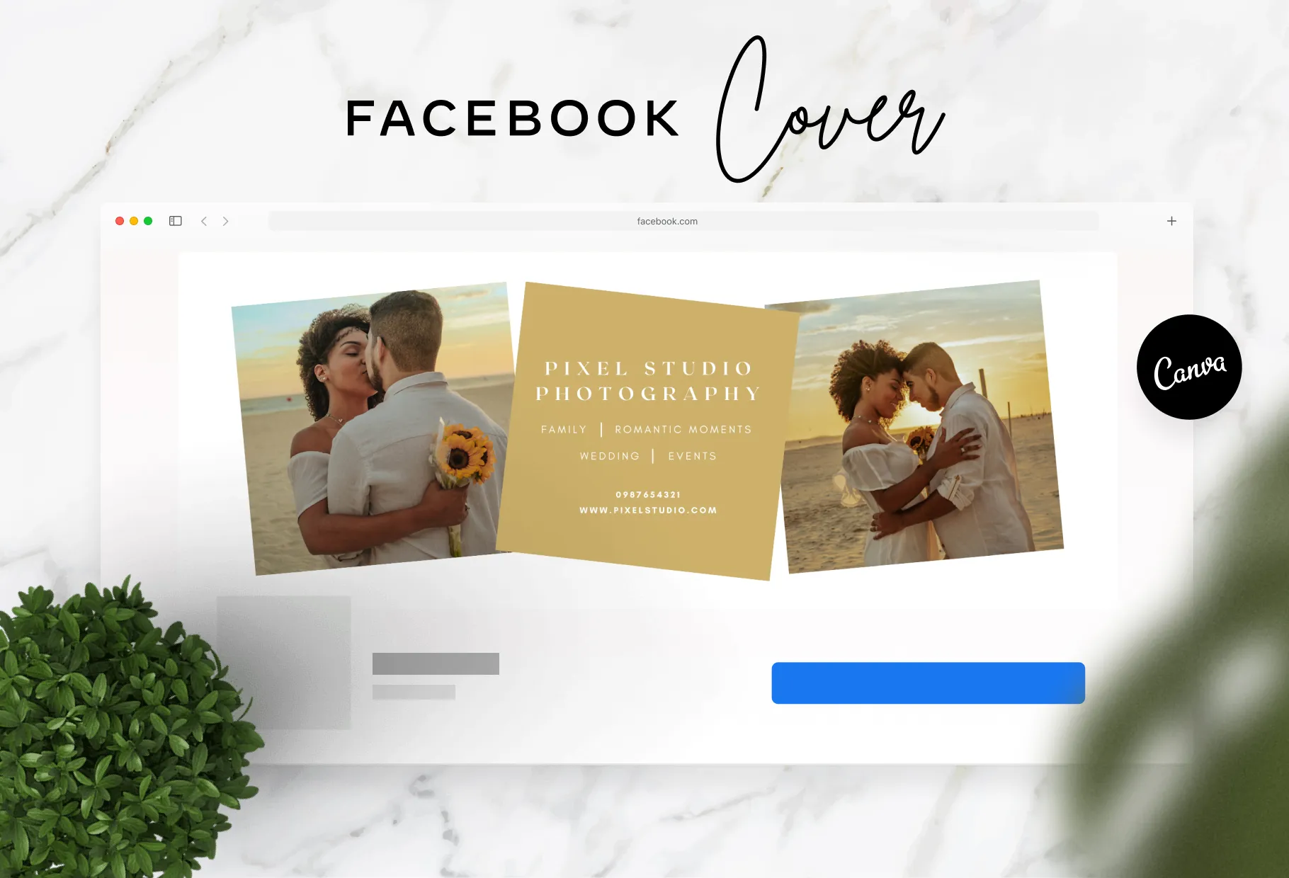 Pixel Facebook Cover for Photographers Editable Canva Template