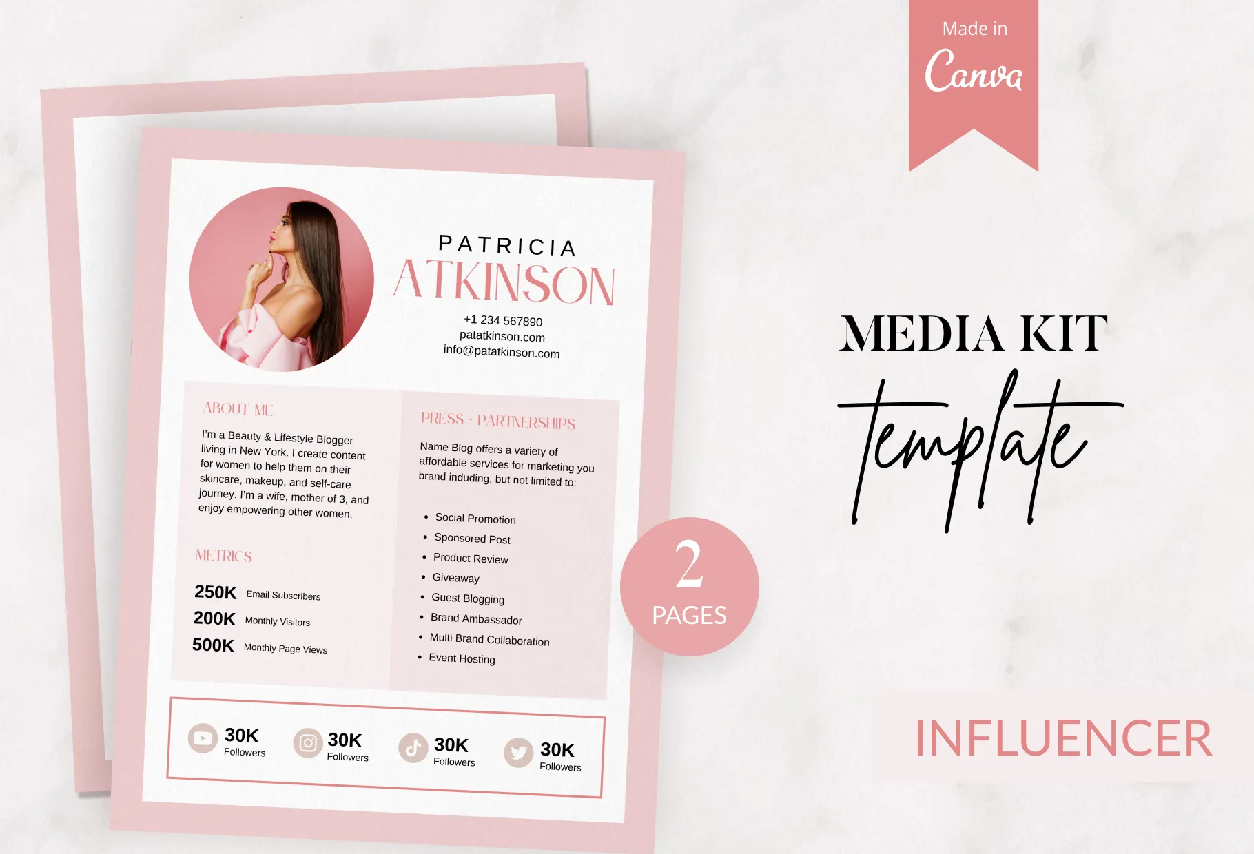 Patricia Media Kit Canva Template for Influencers