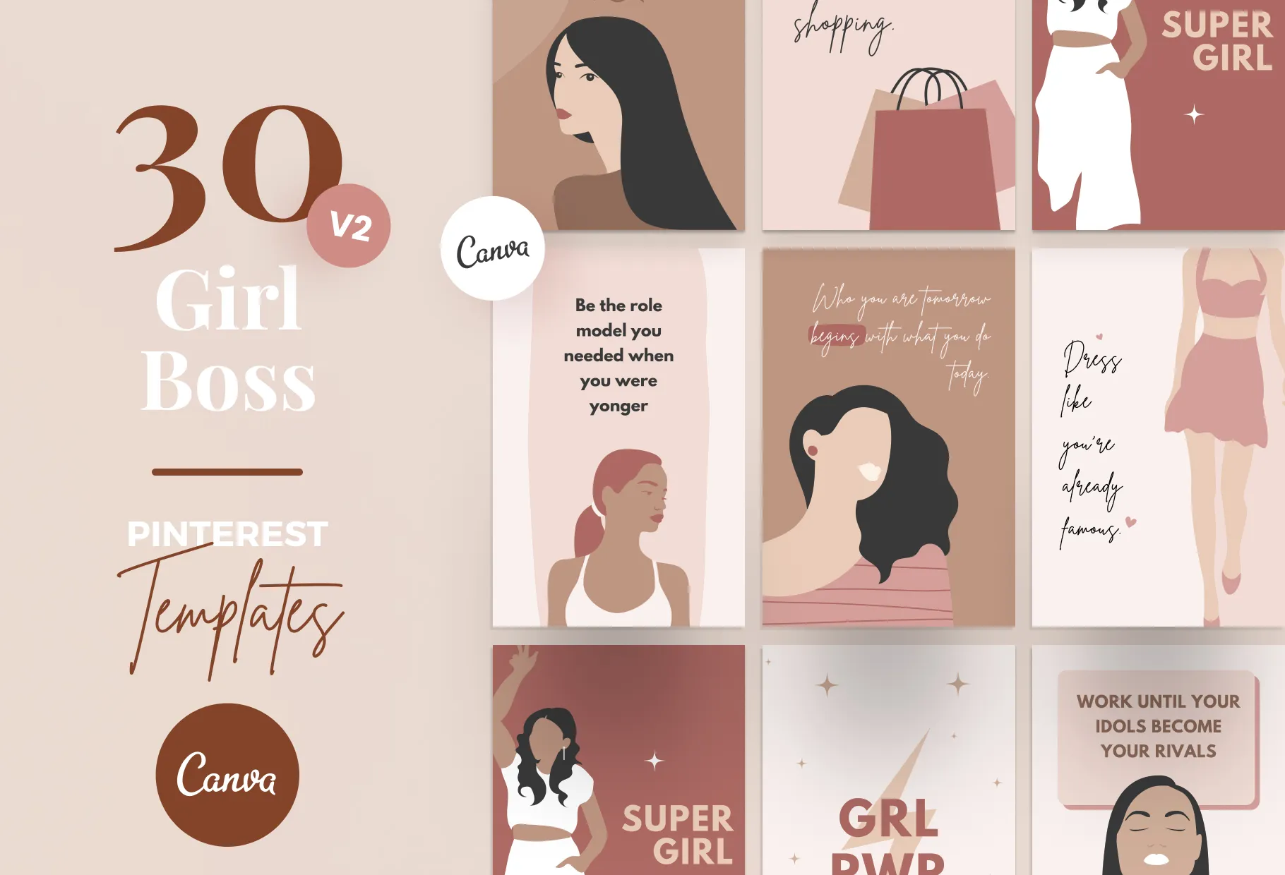 30 Girl Boss Pins Editable Canva Templates Pack 02