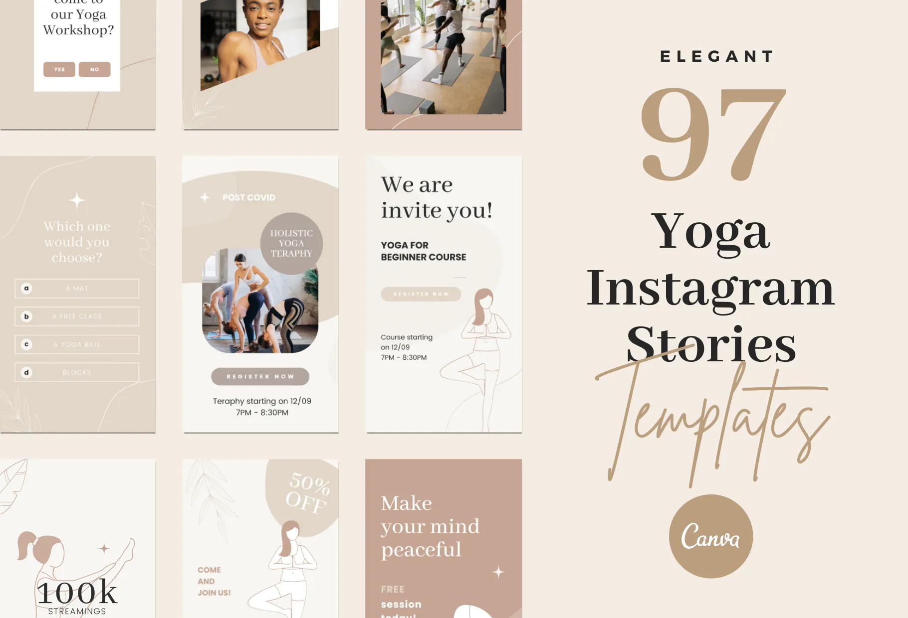 YOGA Elegant 97 Done-for-You Yoga Instagram Stories Fully Editable Canva Templates