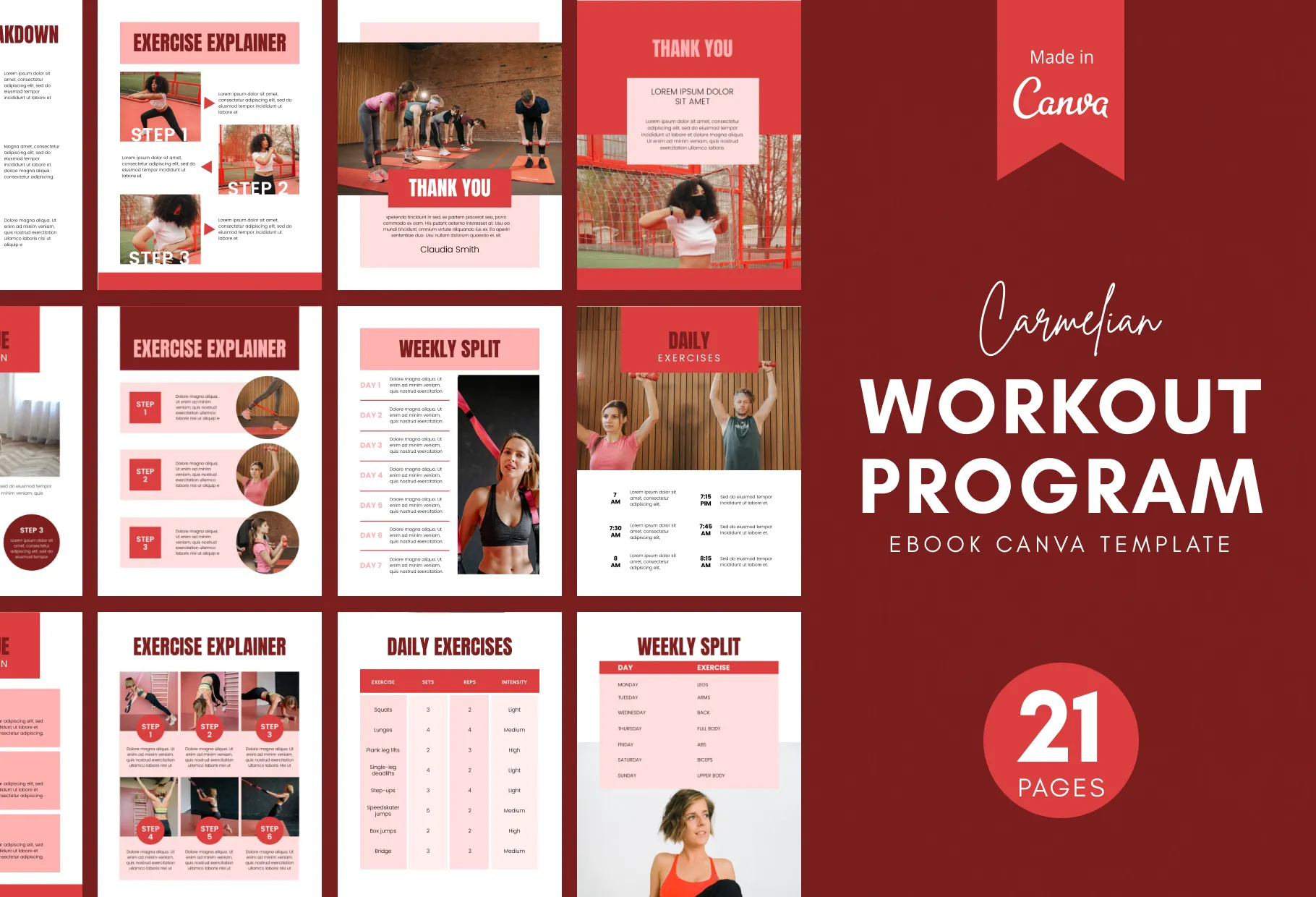 21 Page Workout Program Ebook Carnelian Canva Templates