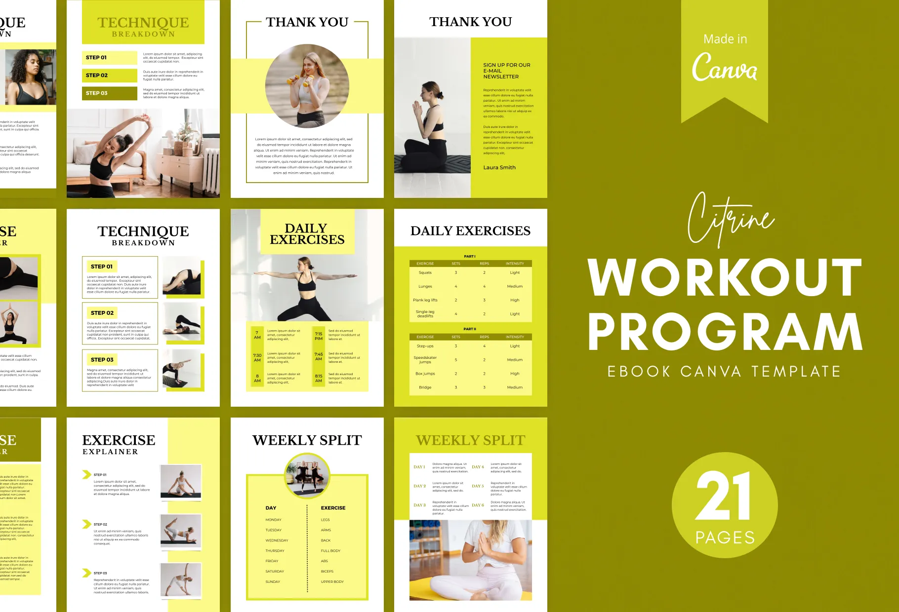 21 Page Workout Program Ebook Citrine Canva Templates