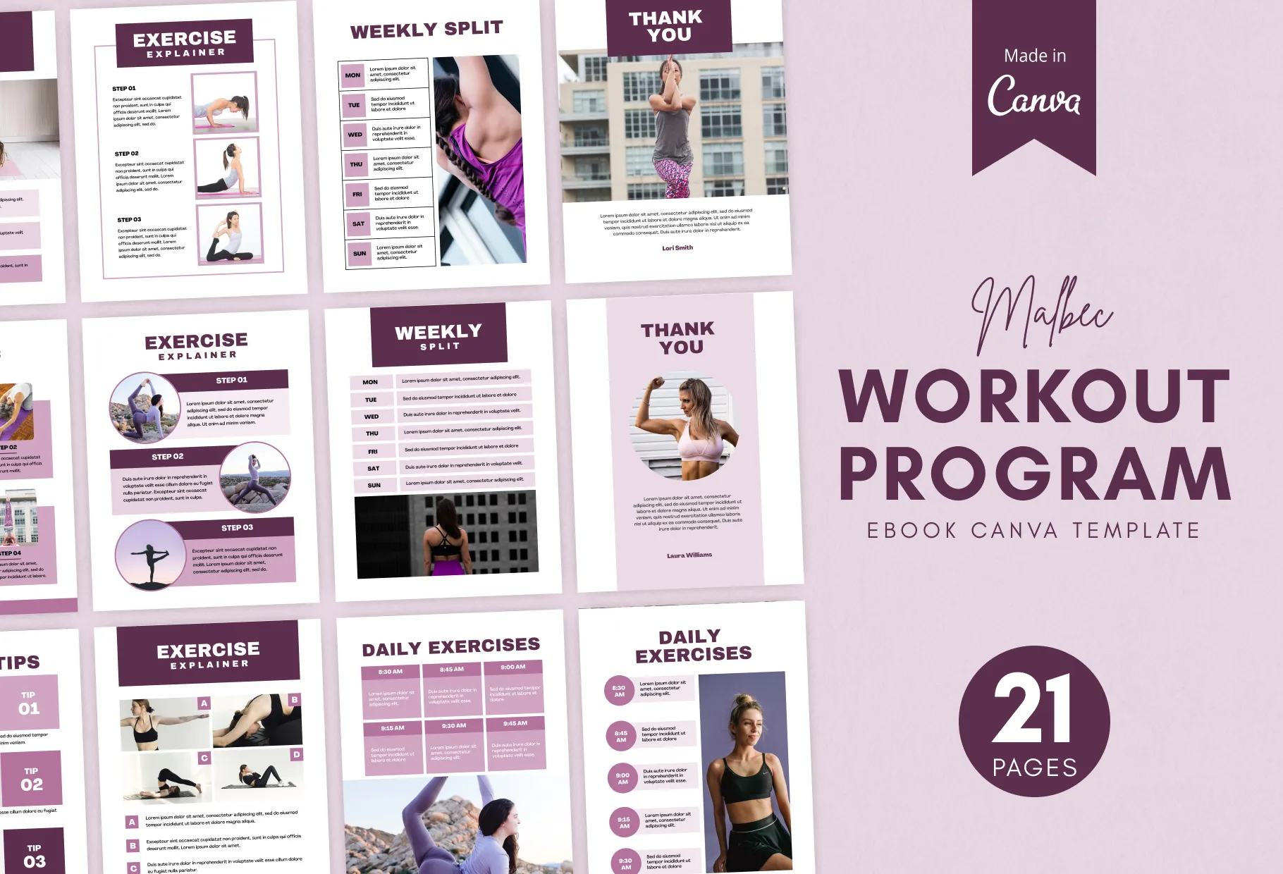 21 Page Workout Program Ebook Malbec Canva Templates