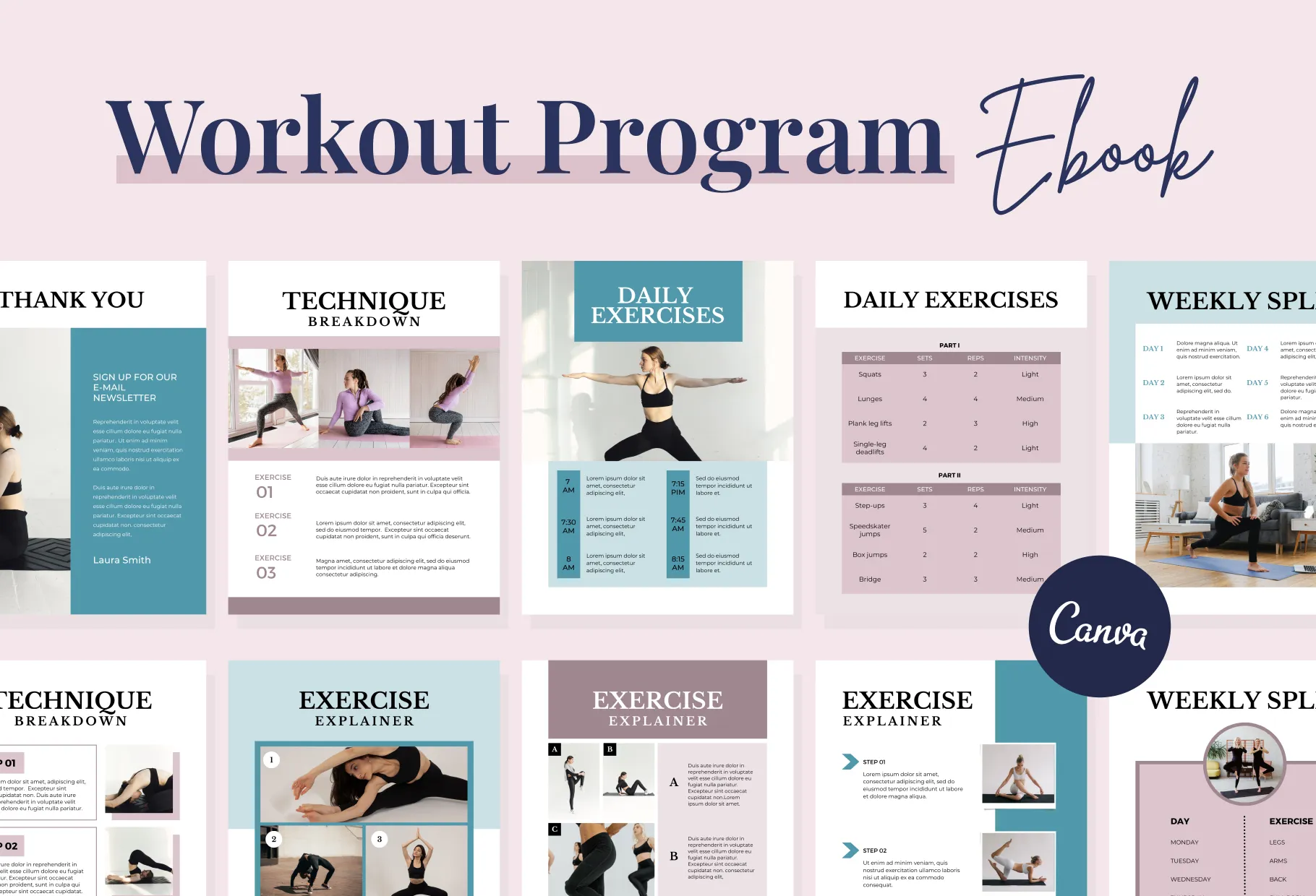 21 Page Workout Program Ebook Thistle Canva Templates