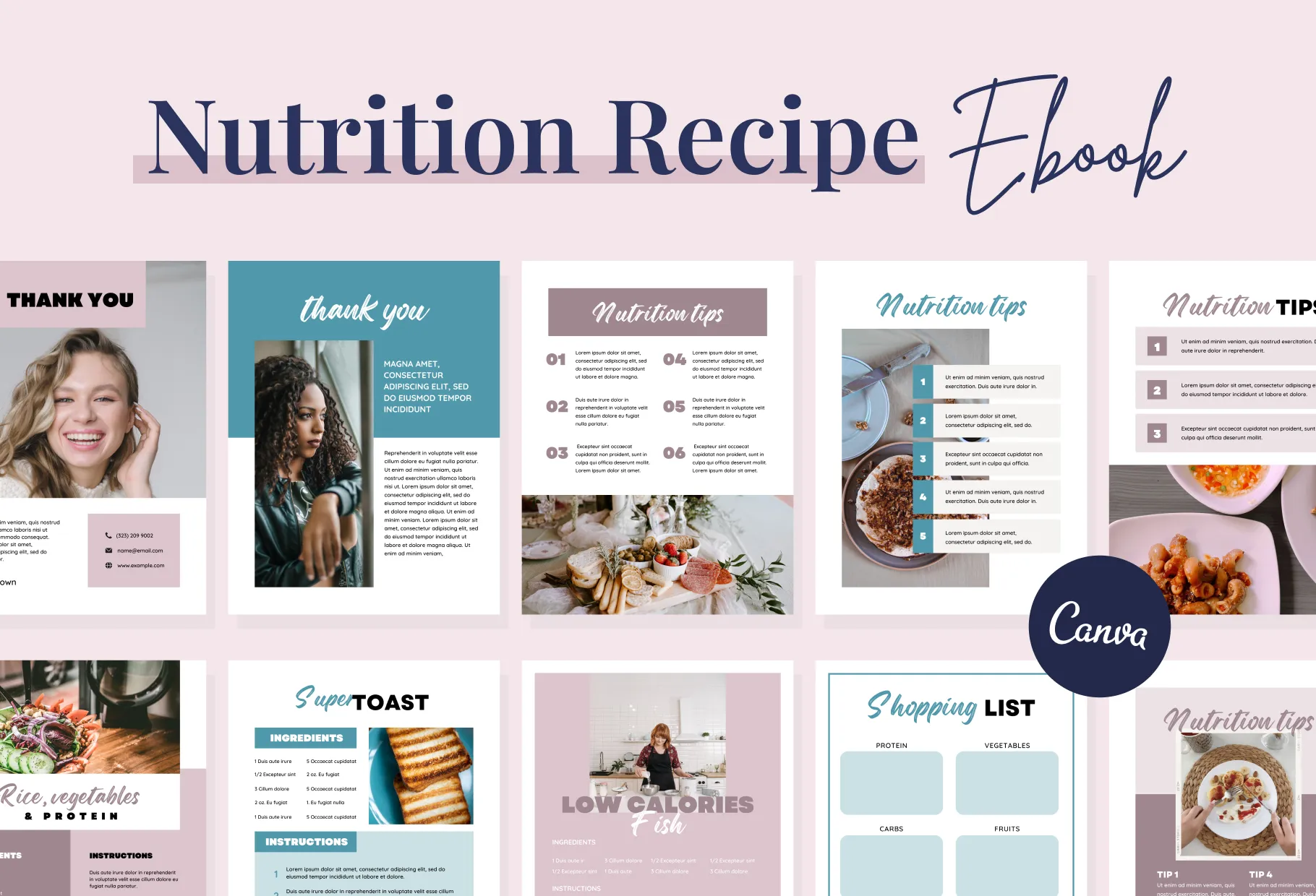 25 Page Nutrition Recipe Ebook Lotion Pink Editable Canva Templates