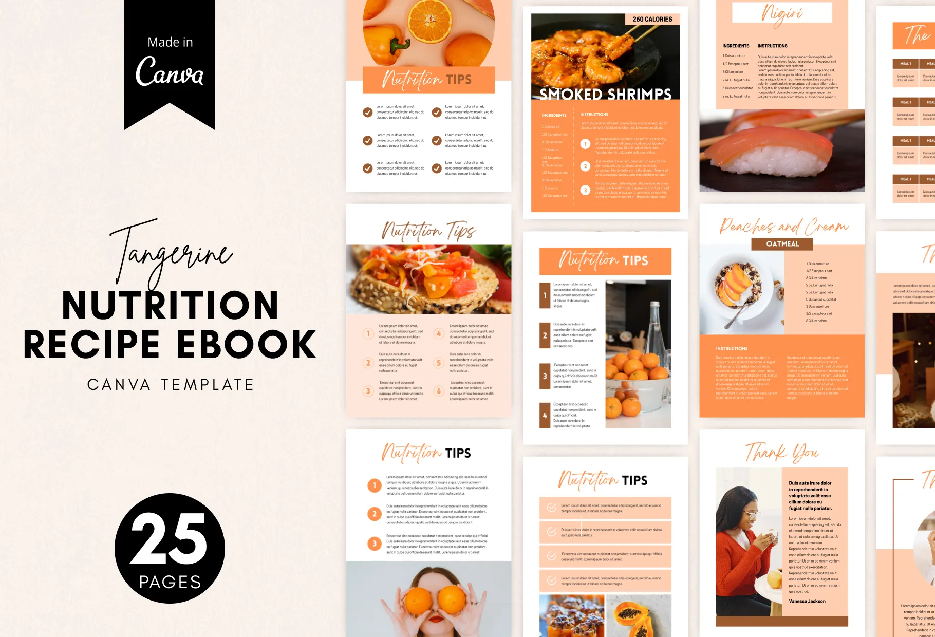 25 Page Nutrition Recipe Ebook Tangerine Editable Canva Templates