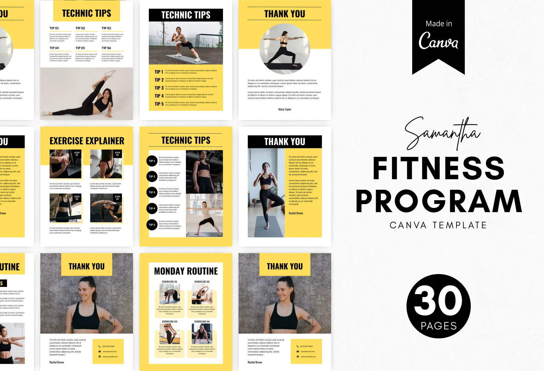 30 Page Fitness Program Template Samantha Editable Canva Templates