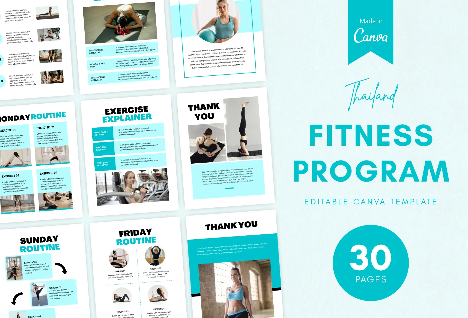 30 Page Fitness Program Template Thailand Editable Canva Templates