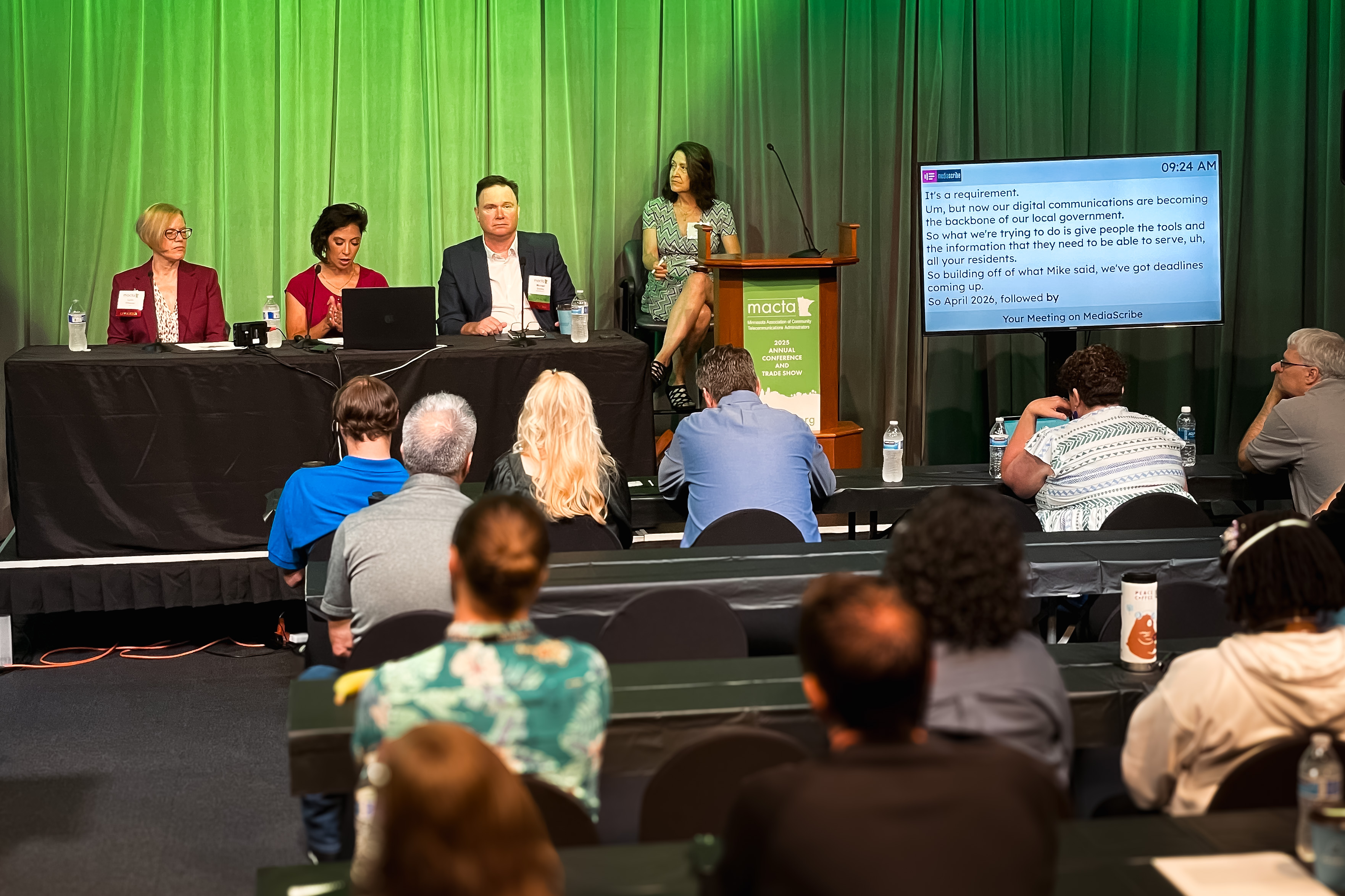 Lynn Wehrmann, Dana Healy, and Mike Werner lead a session at the 2025 MACTA Conference, where live in-room captions powered by MediaScribe ensured full accessibility for attendees.