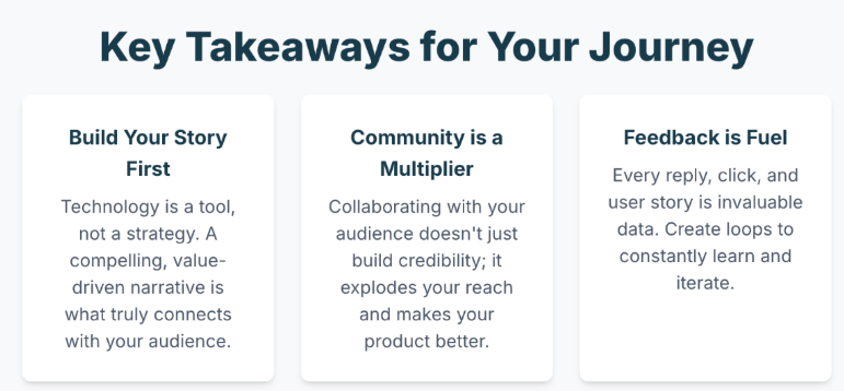 Build narrative, use community for growth, and treat feedback as fuel to improve
