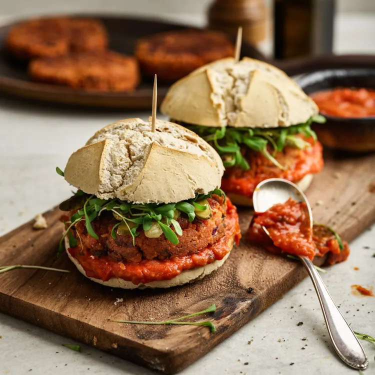 Tofu-Burger mit pikanter Tomatensauce – glutenfrei