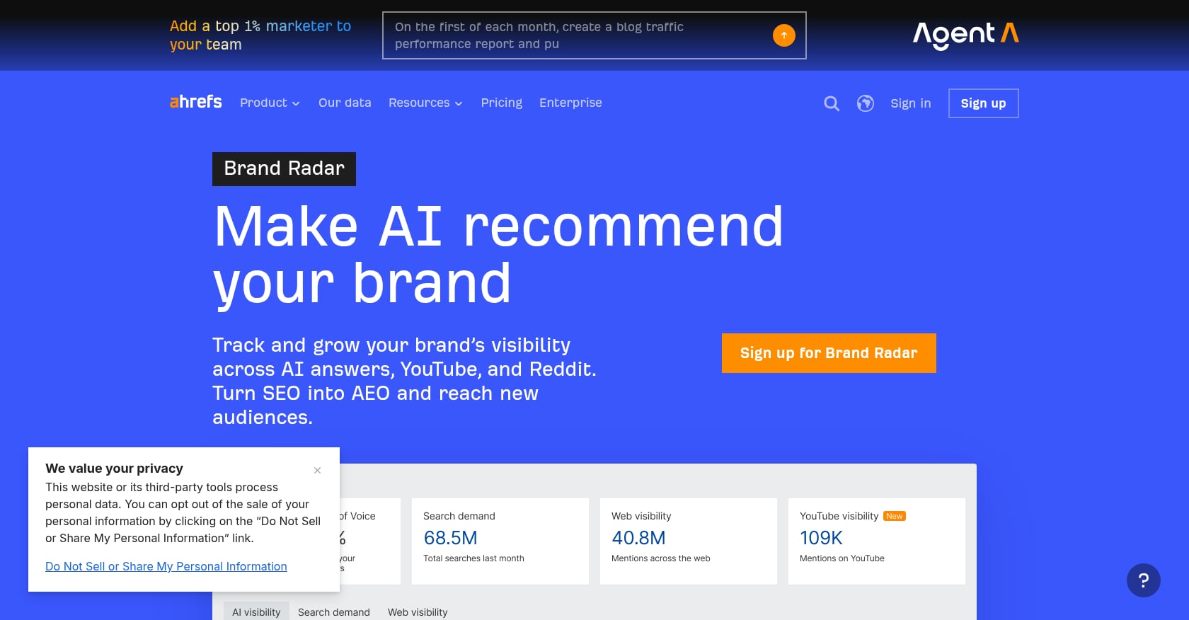 Ahrefs Brand Radar Screenshot