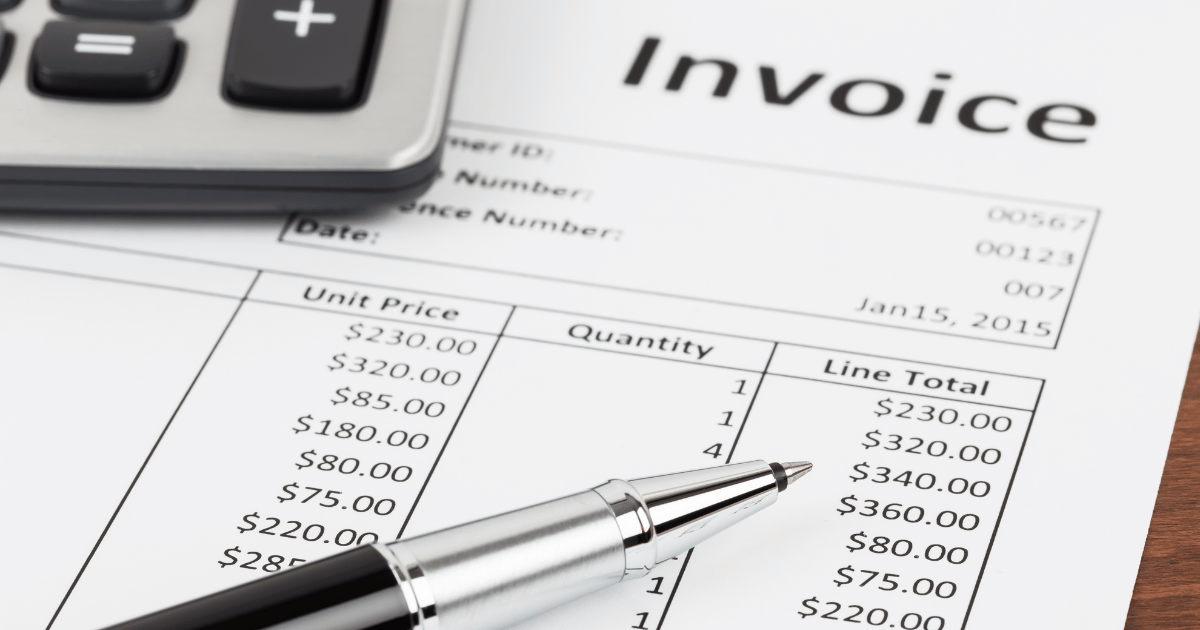 Close-up of a vendor invoice used in accounts payable outsourcing workflows
