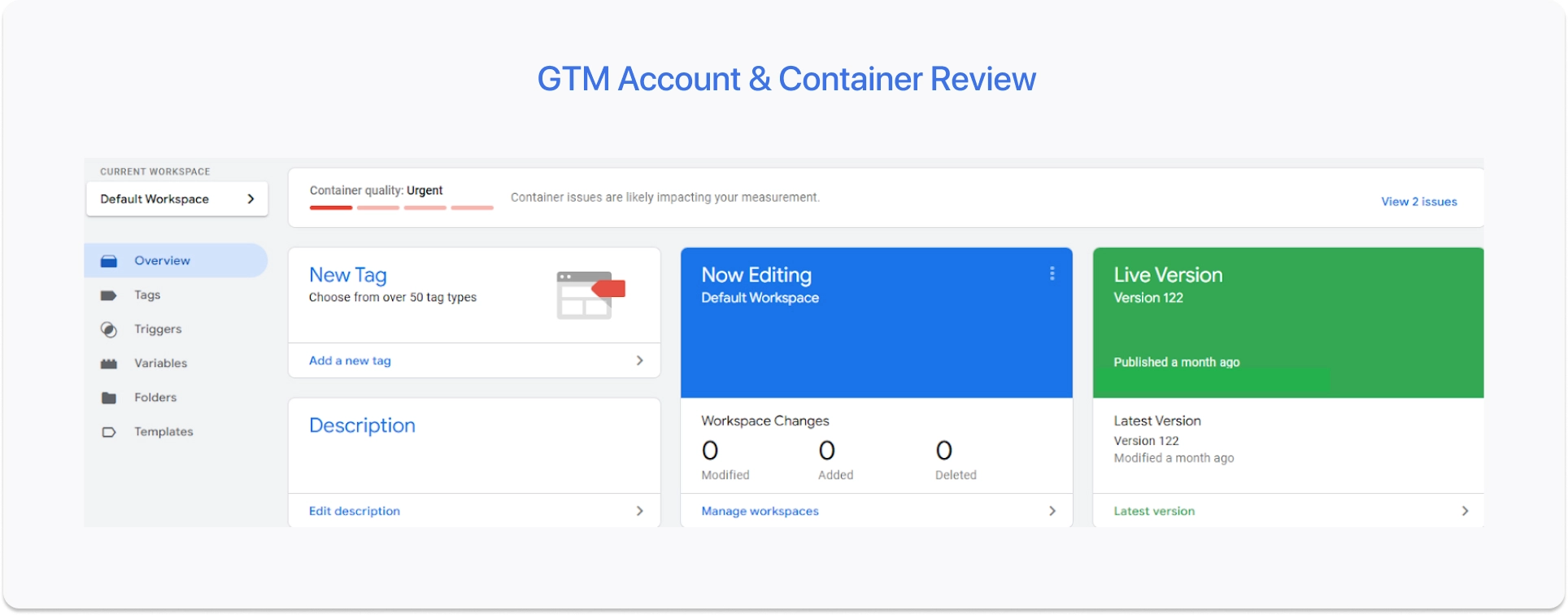 Screenshot demonstrating the process of reviewing and debugging tags in GTM.