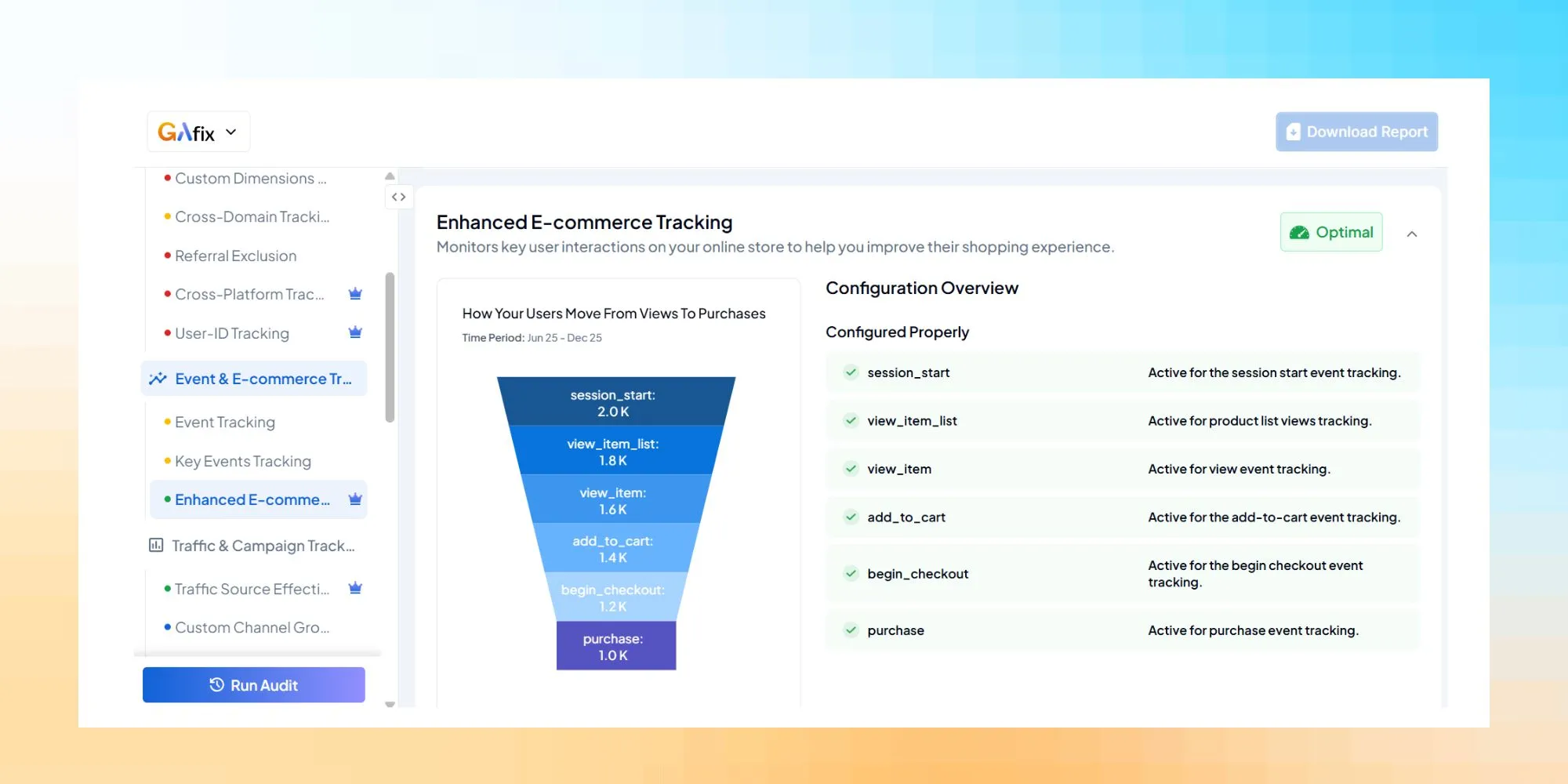 Event & E-commerce Tracking - Google Analytics 4 audit tool