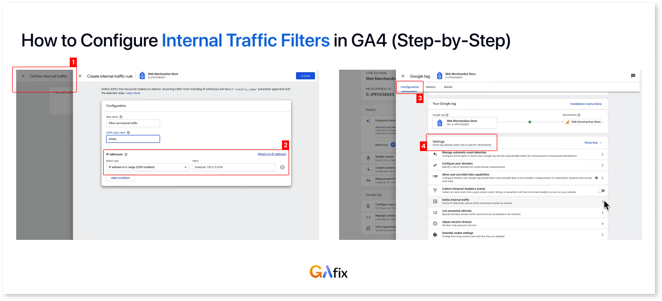 How to Configure Internal Traffic Filters in GA4 (Step-by-Step, 1-4)