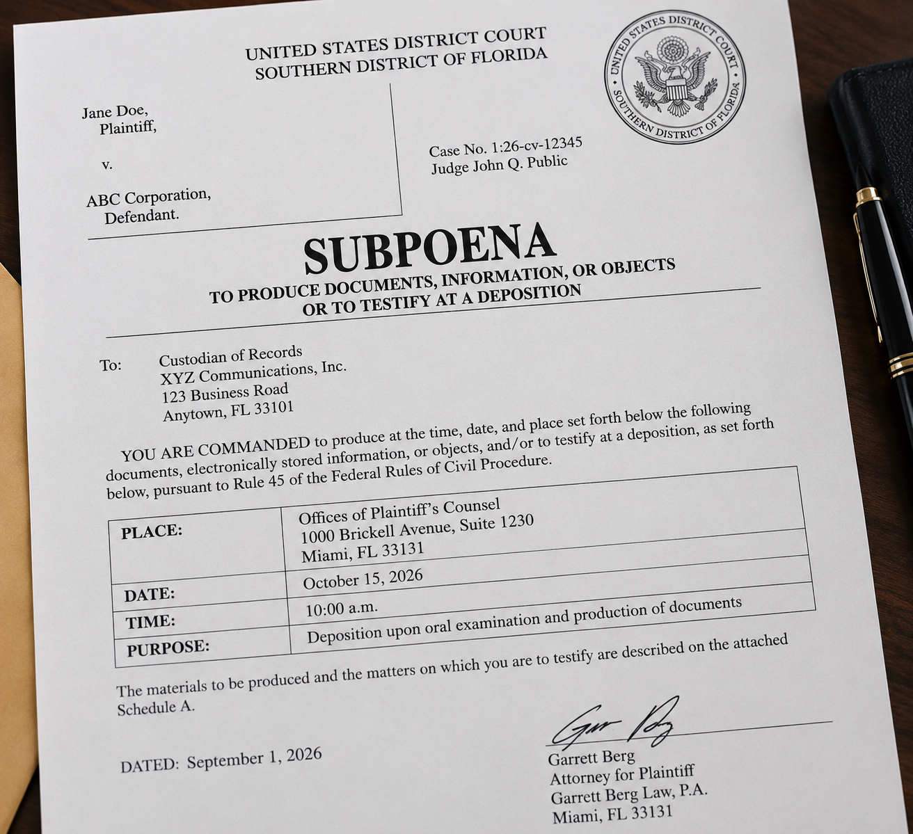 Motion to Quash Subpoena for class text logs Denied, with a Cherry on Top