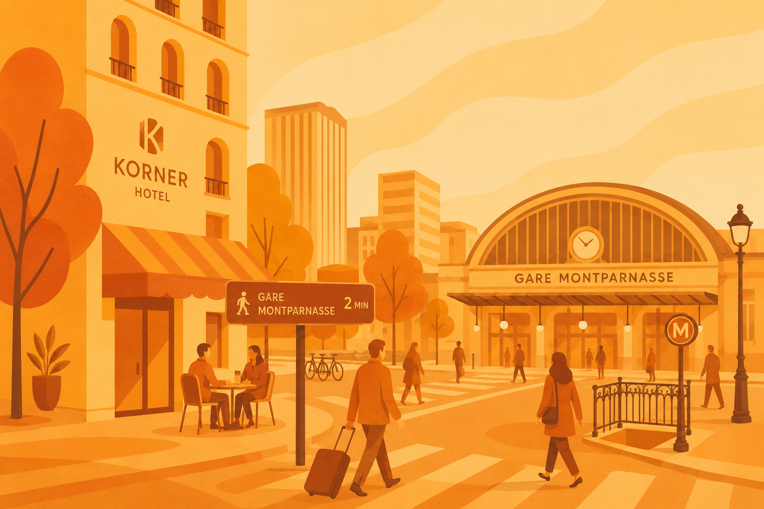 illustration d'un hôtel Korner et de a gare montparnasse