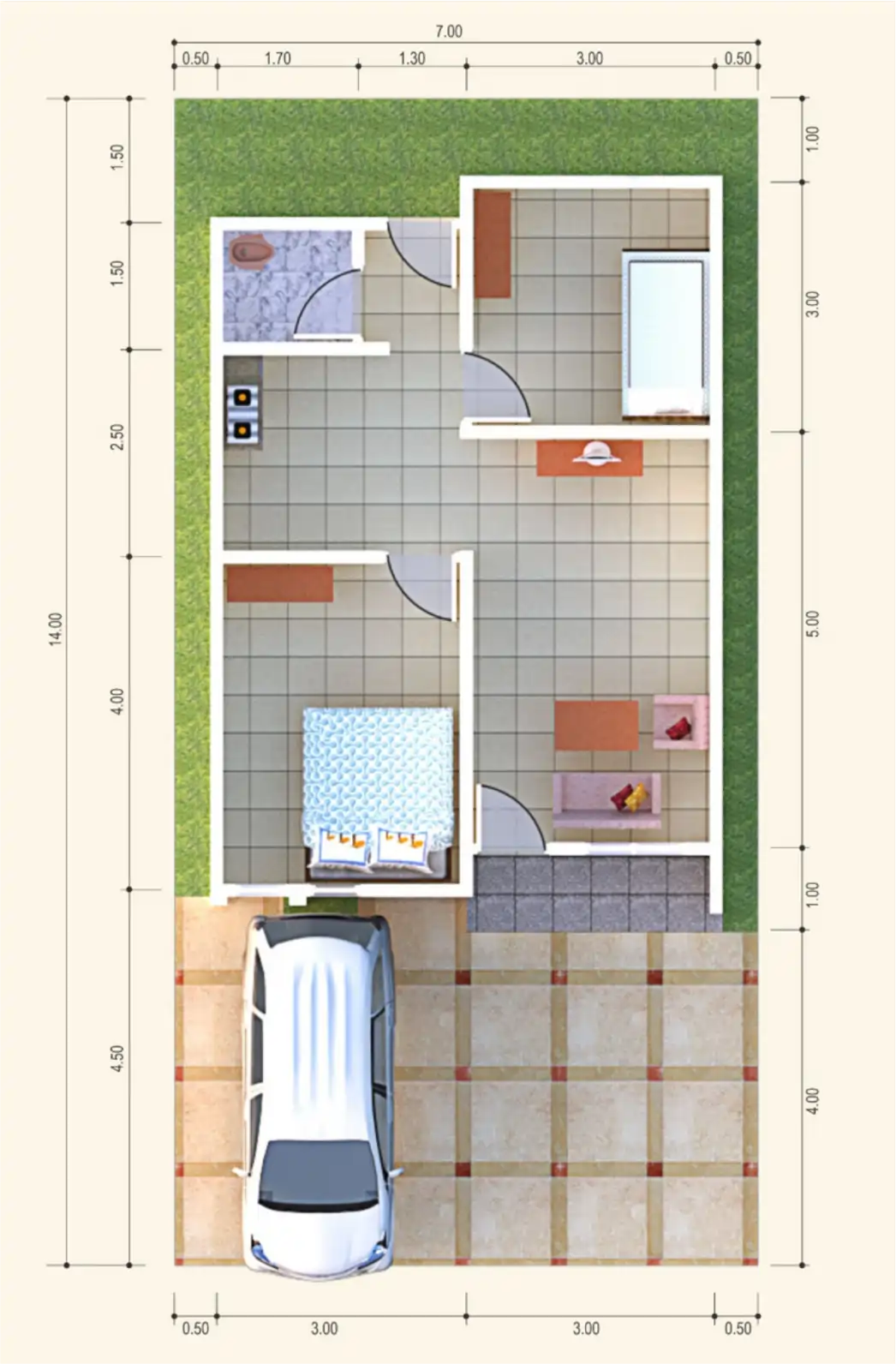 Denah rumah D'Sunny Emerald tipe 45