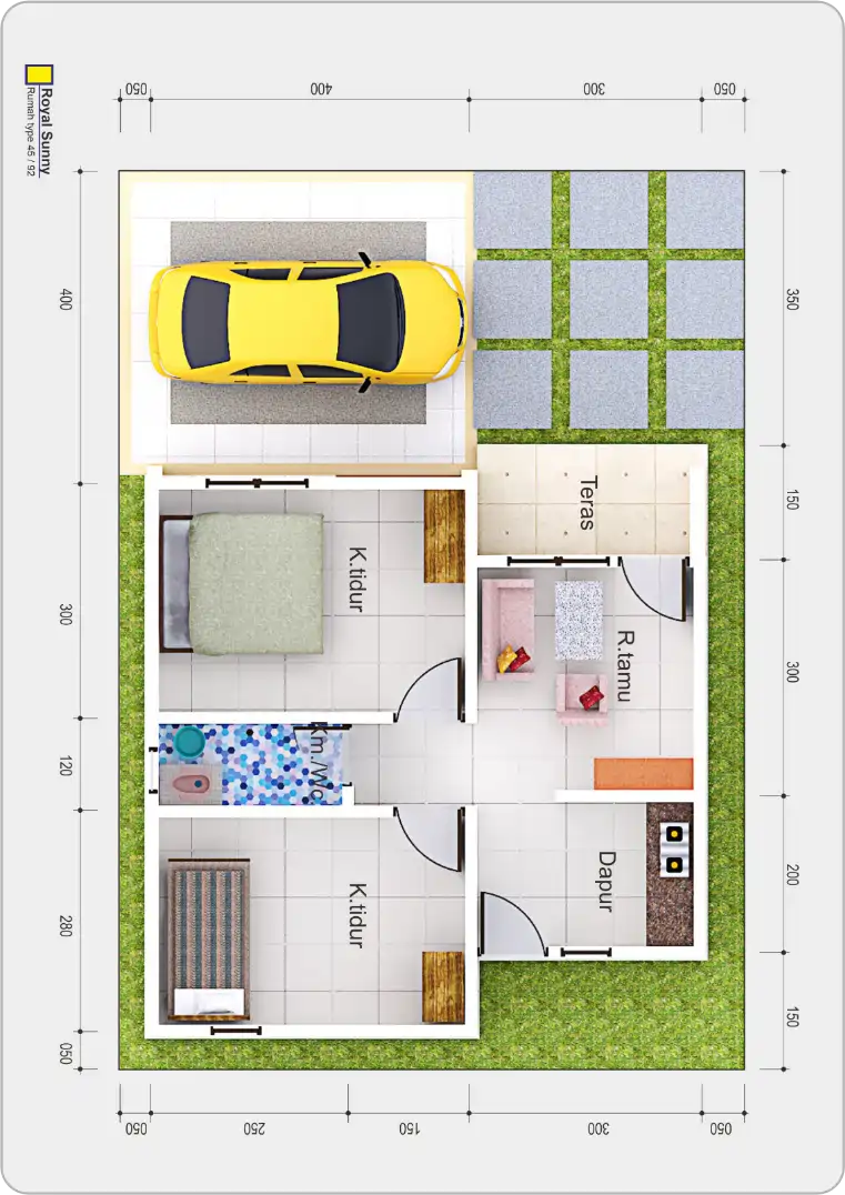 Denah rumah royal sunny tipe 45