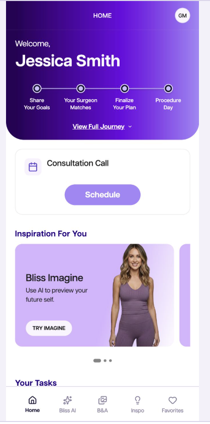 Bliss patient app home screen