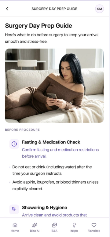 Surgery day prep guide in the patient app