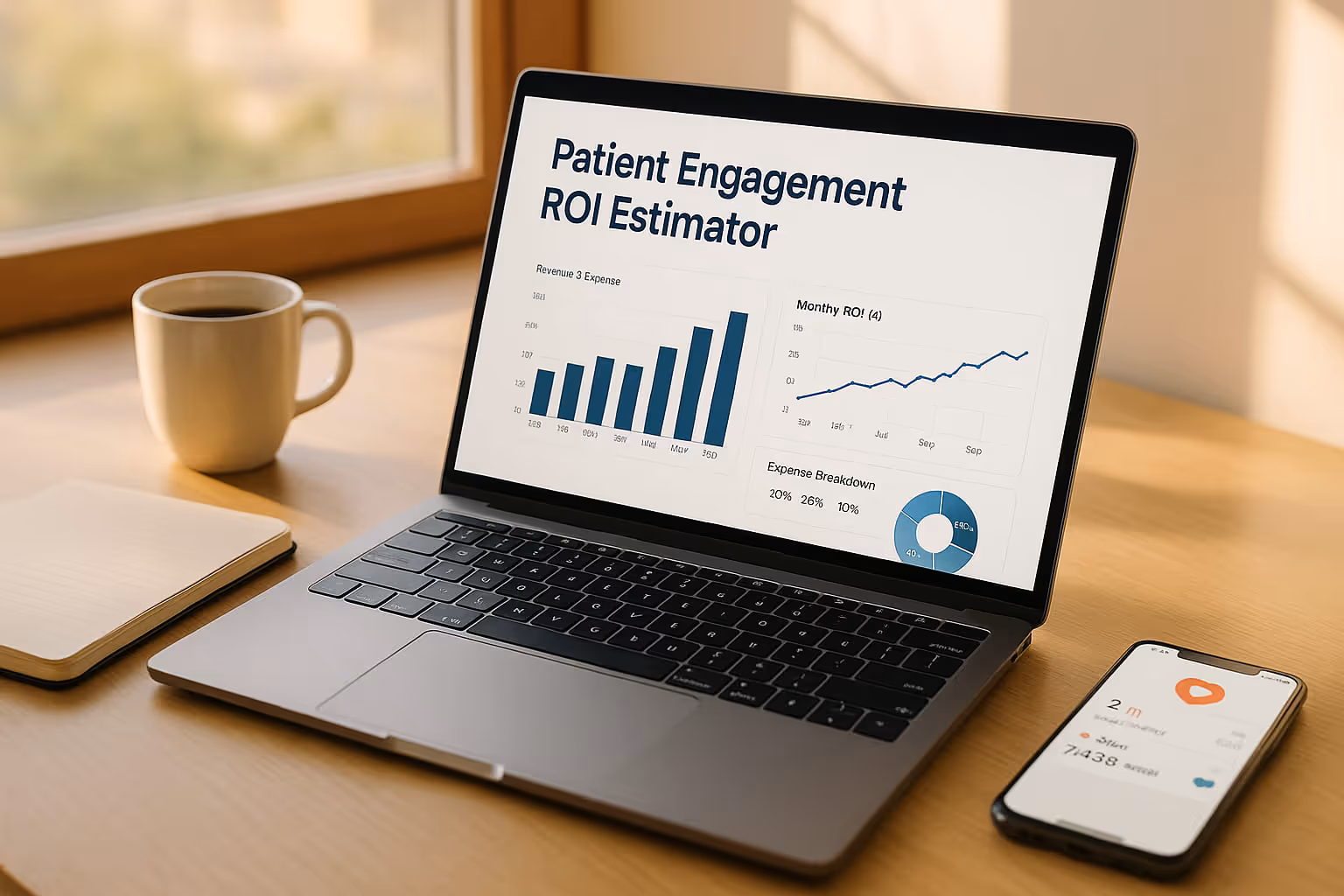 Nurse using patient engagement software to support an older patient and caregiver with compassionate, HIPAA-compliant care.