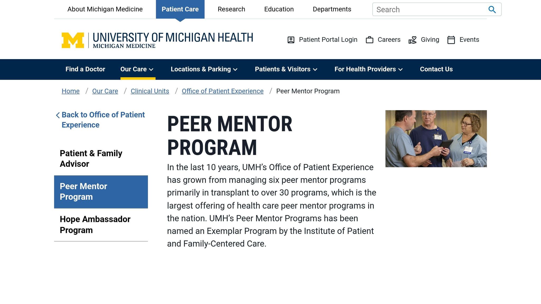Michigan Medicine Peer Mentor Program