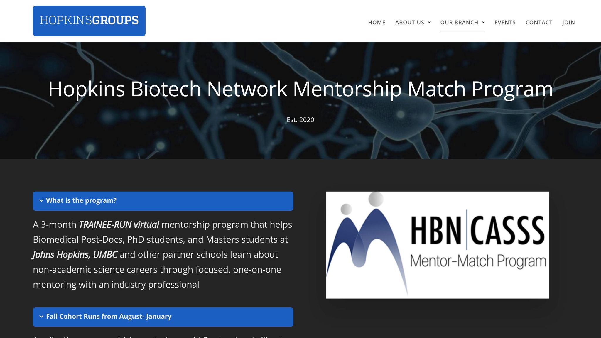 JHU Biotech/Pharma Industry Mentor Match Program