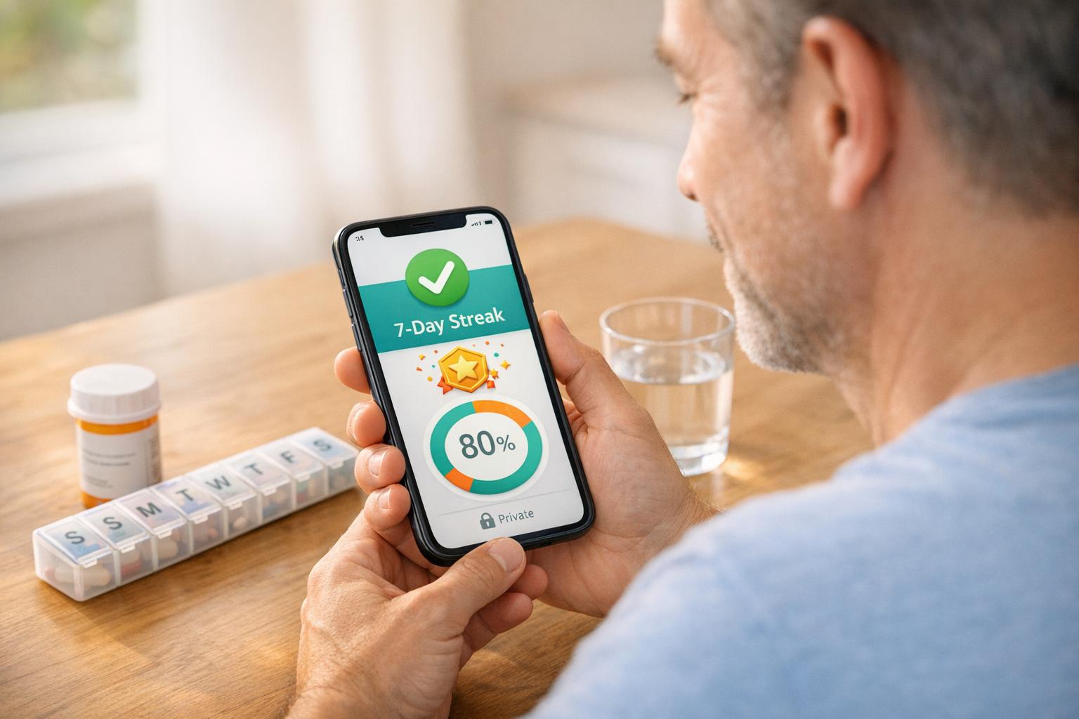 Nurse using patient engagement software to support an older patient and caregiver with compassionate, HIPAA-compliant care.