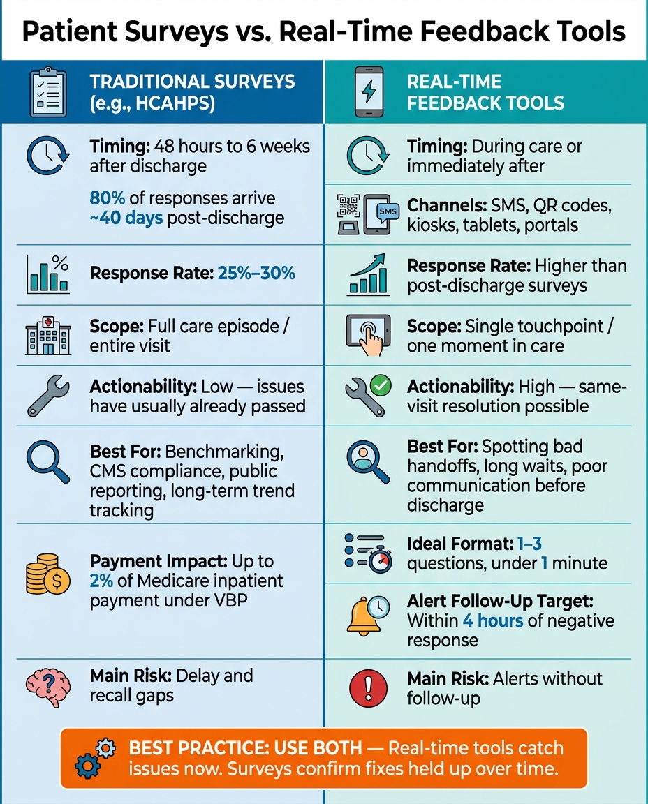Patient Surveys vs. Real-Time Feedback Tools: Key Differences at a Glance
