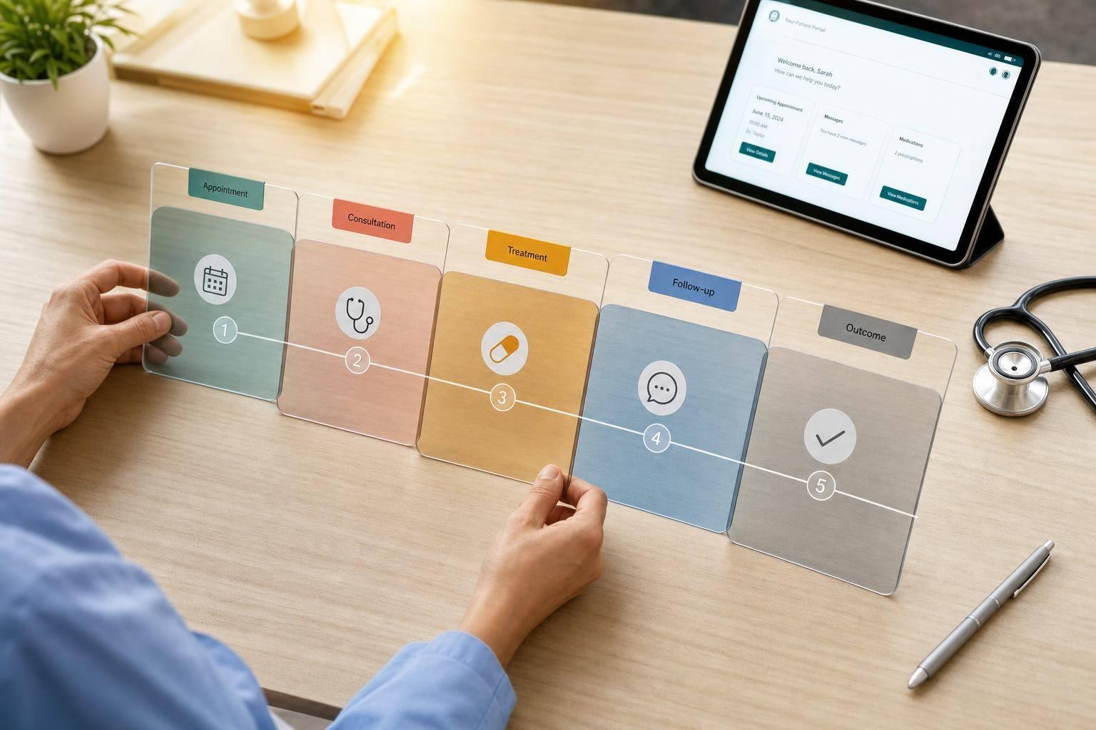 Nurse using patient engagement software to support an older patient and caregiver with compassionate, HIPAA-compliant care.