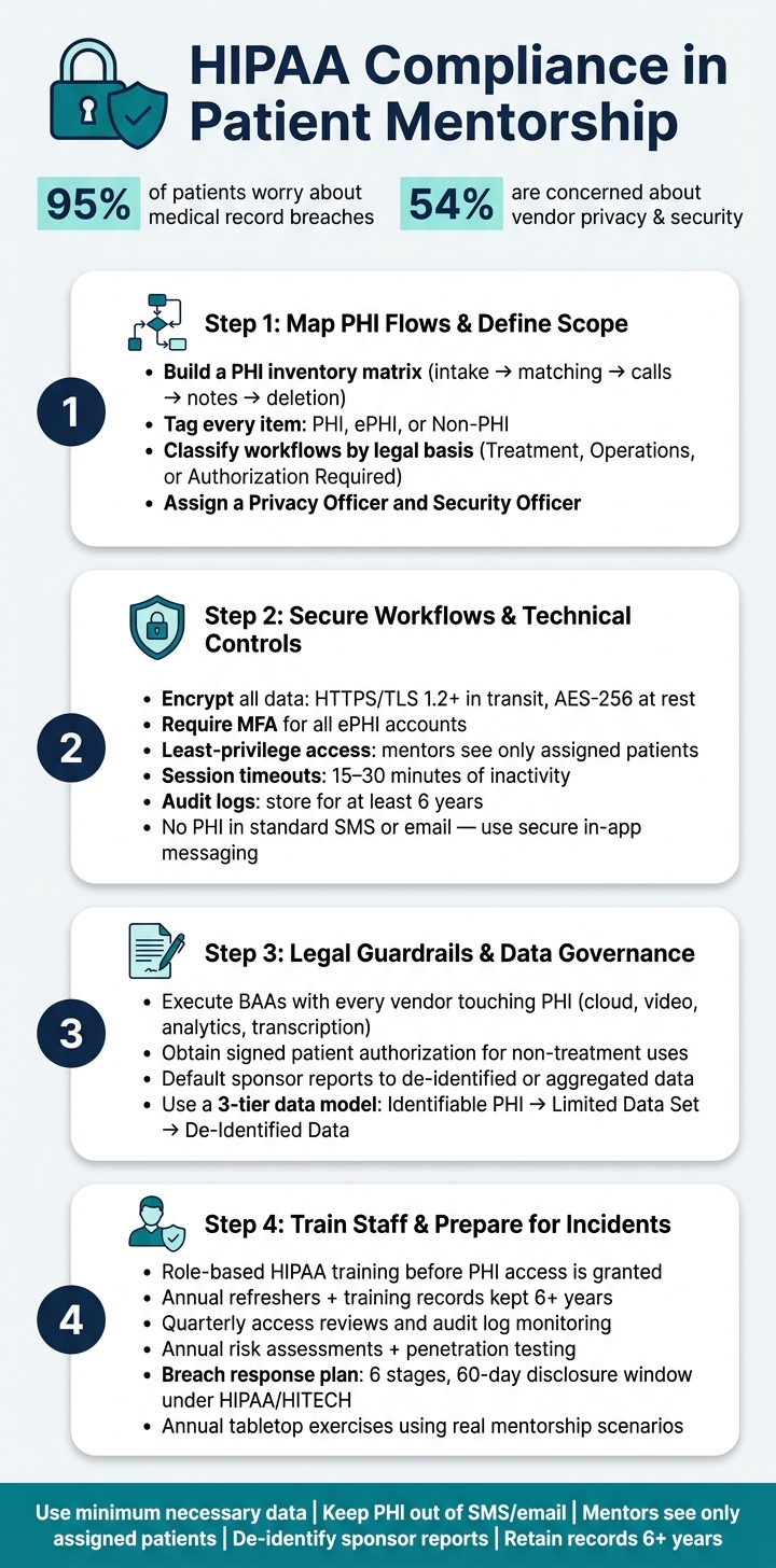 HIPAA Compliance in Patient Mentorship: 4-Step Framework