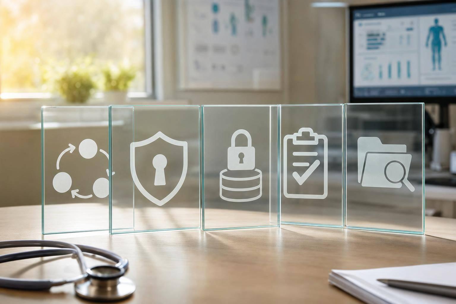 Nurse using patient engagement software to support an older patient and caregiver with compassionate, HIPAA-compliant care.