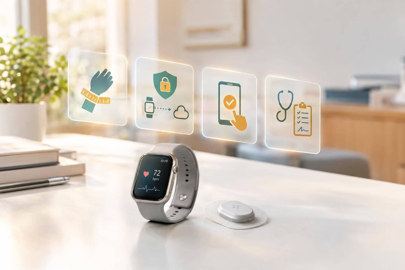 Nurse using patient engagement software to support an older patient and caregiver with compassionate, HIPAA-compliant care.