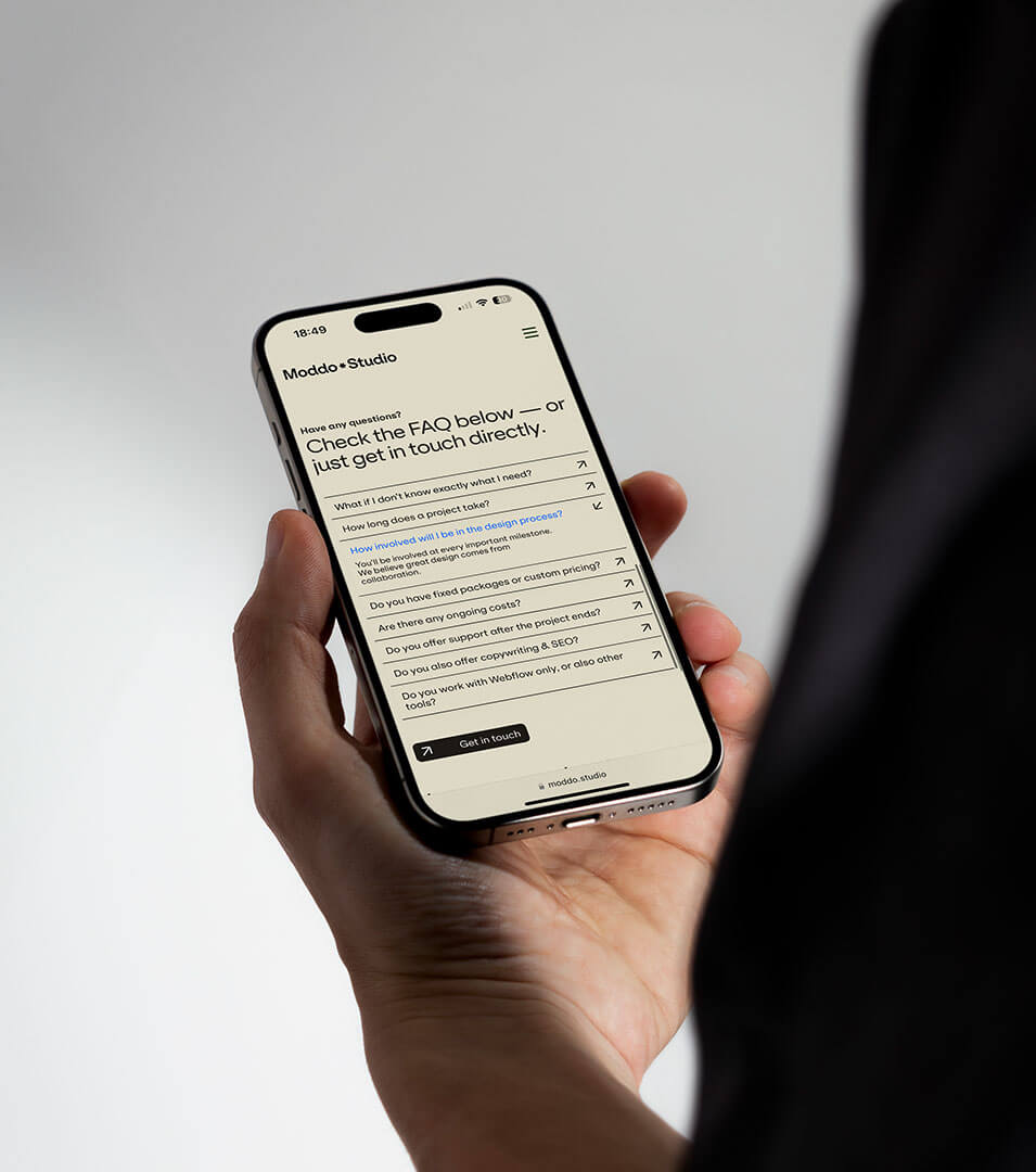 A phone showing the mobile website of the client.