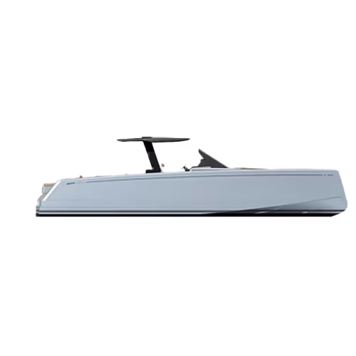 Open-style day yacht with low profile and minimalistic design