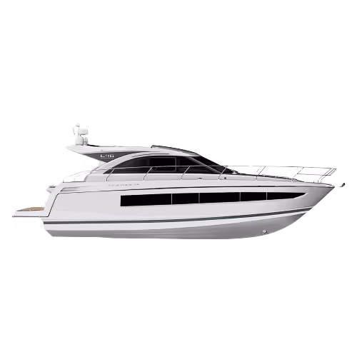 Hardtop motor yacht with aerodynamic profile and enclosed cockpit