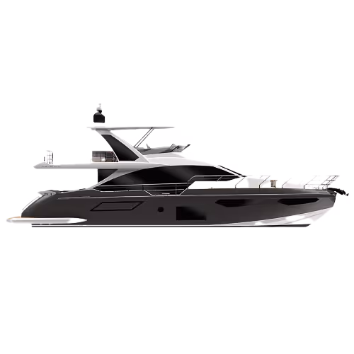 Flybridge motor yacht with spacious upper deck and sleek modern design