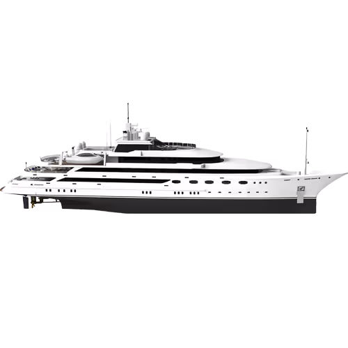 Superyacht with extended decks and luxury exterior