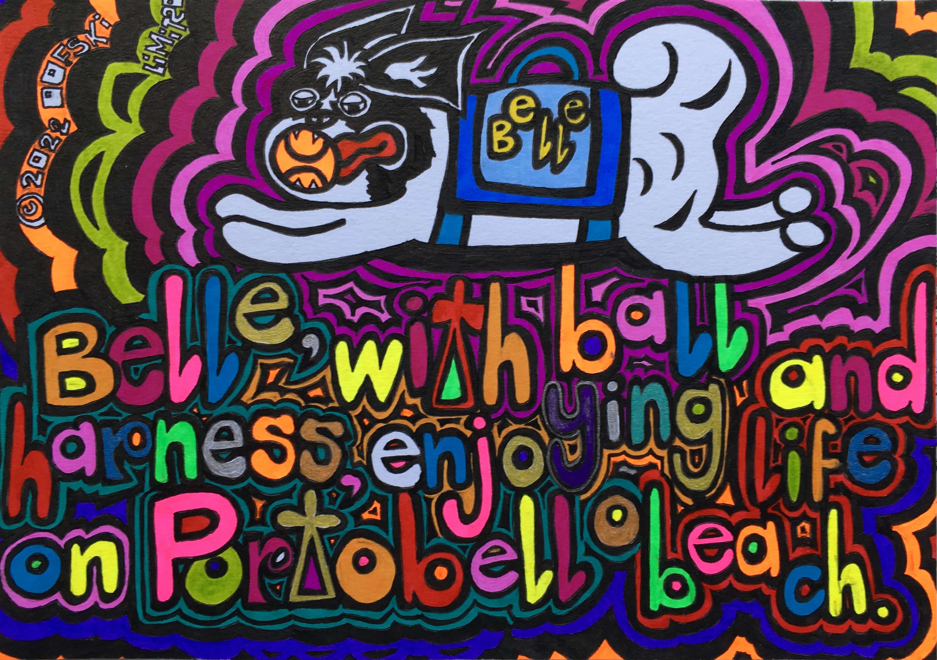 Belle with Ball and Harness, Enjoying Life on Portobello Beach