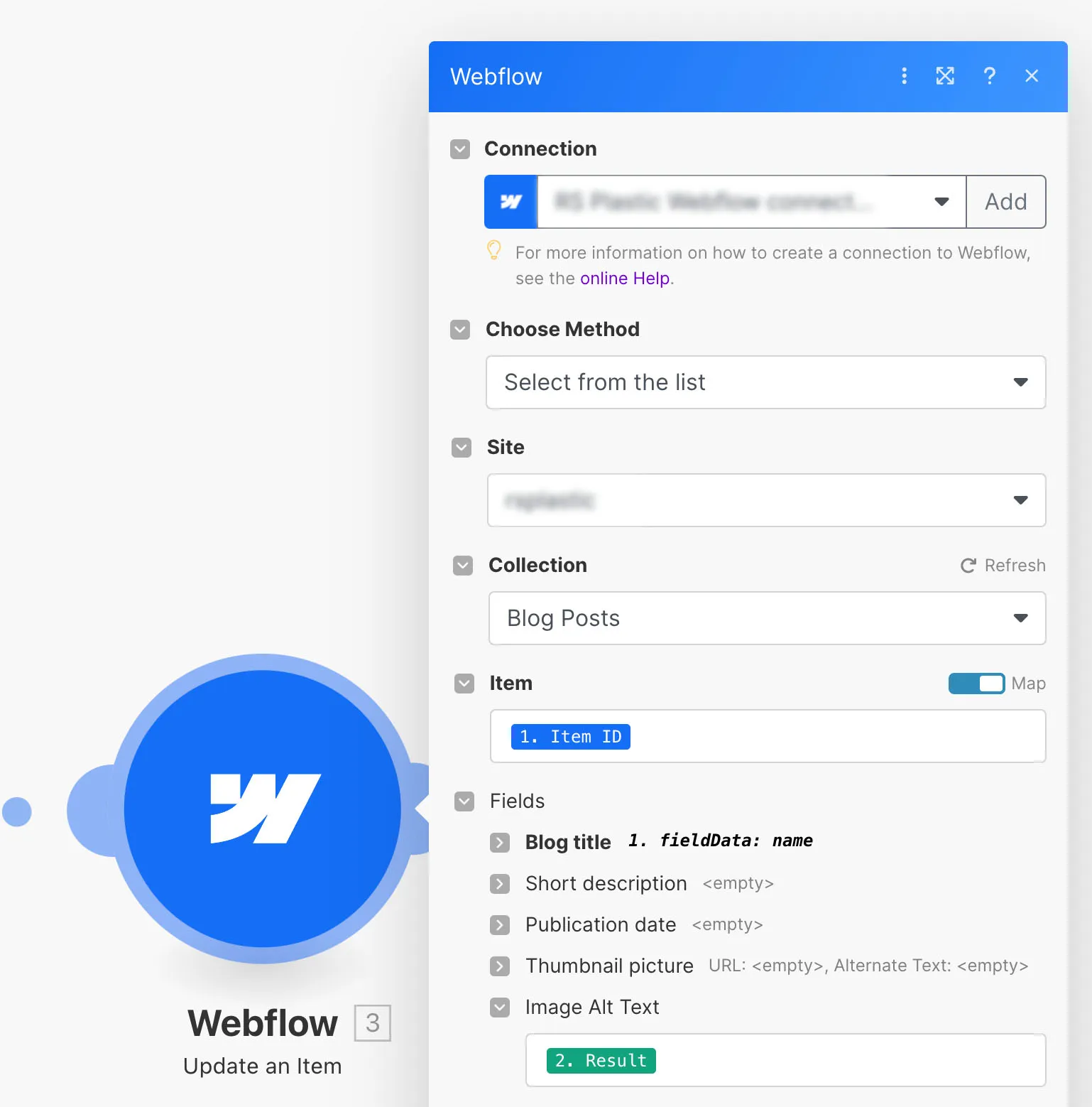 Webflow connection in Make