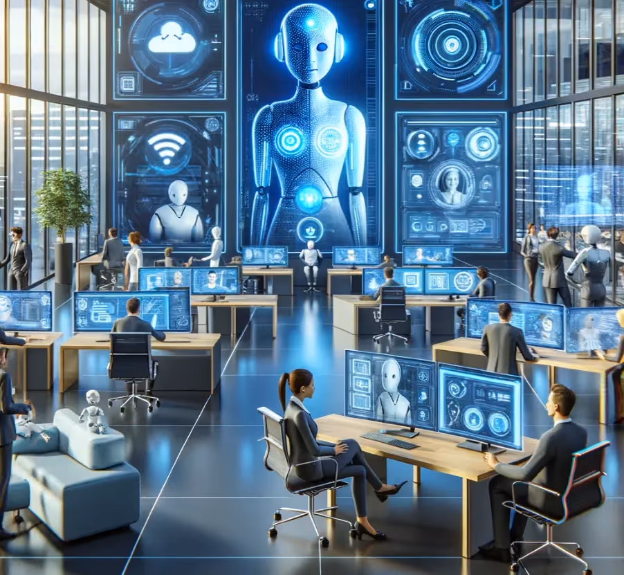 A futuristic office with AI
