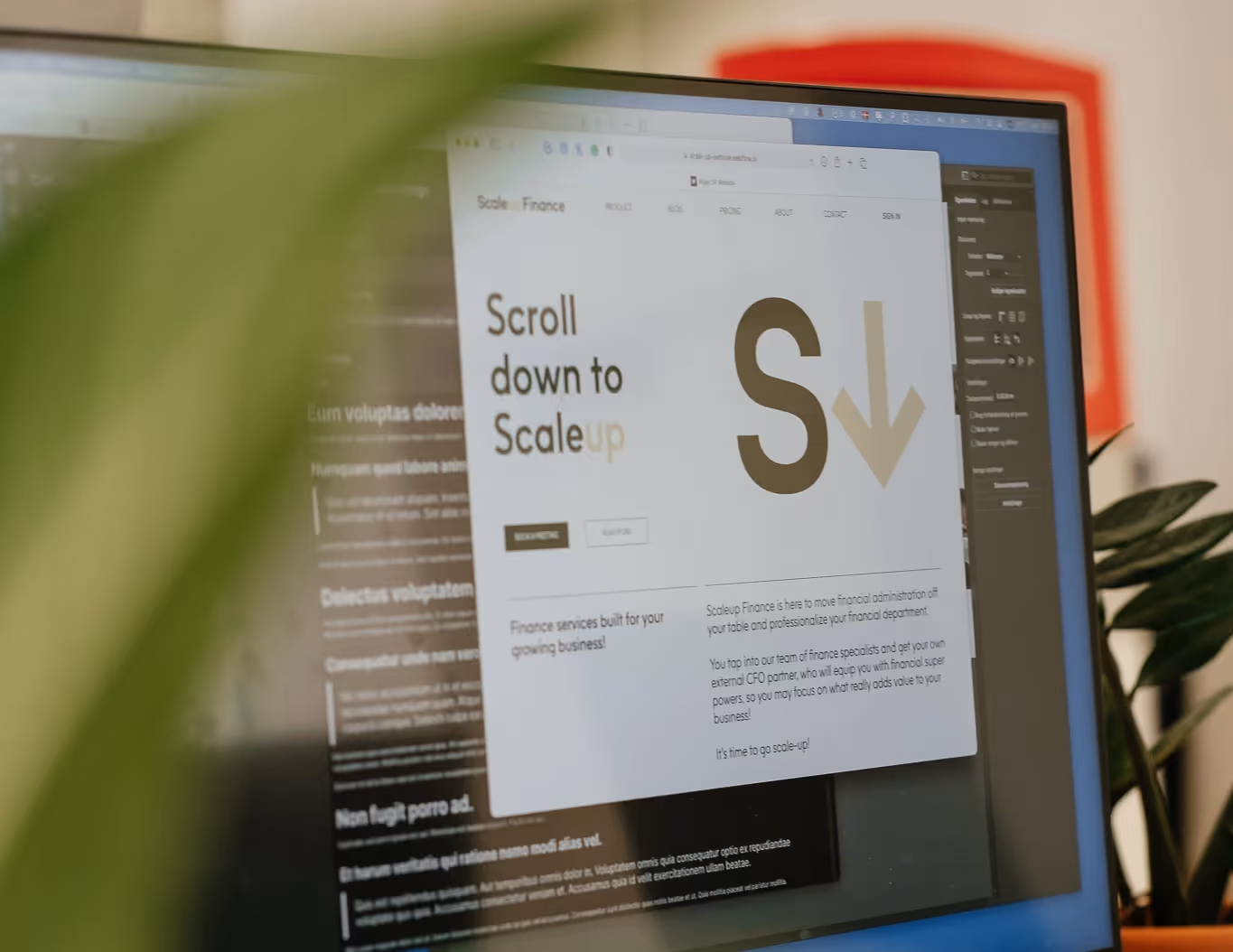 Webflow interface and the website being built showing on top of it