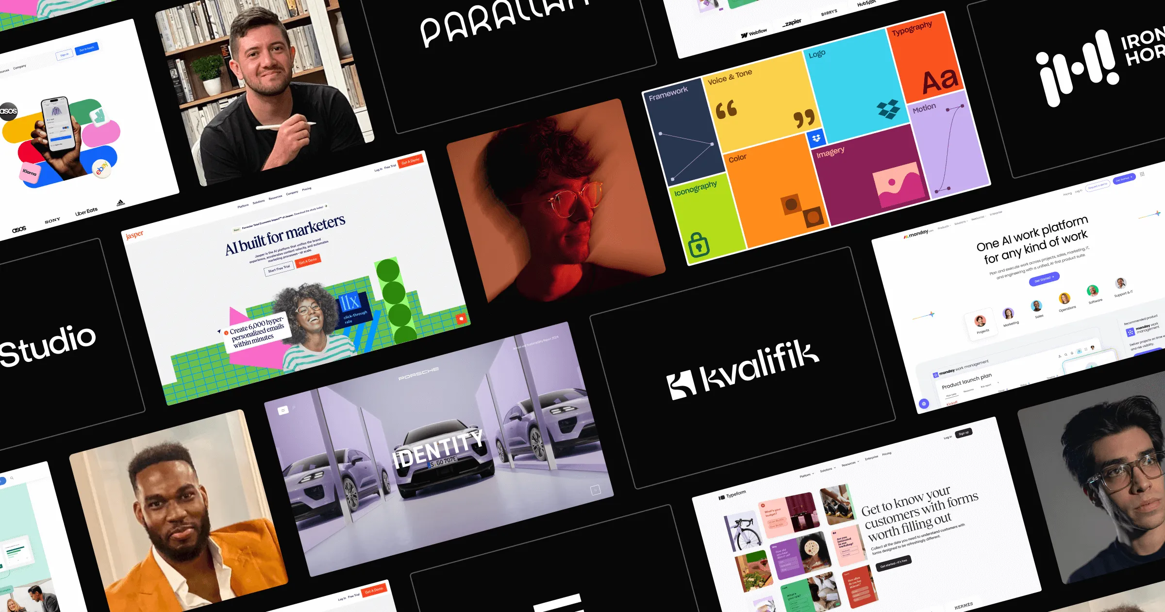 Graphic from Webflow Conf 2025 announcing nominees and winners of the Webflow Awards, highlighting Kvalifik as Professional Partner of the Year.